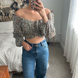 Japna Long Sleeve Floral Cropped Top | S